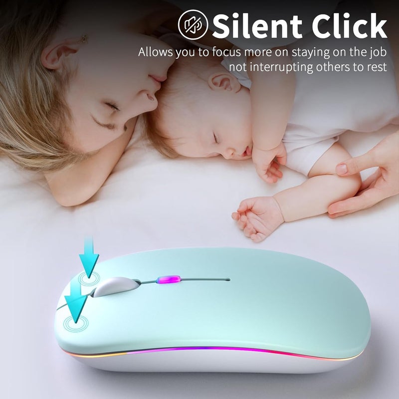 KANMABPC Wireless Bluetooth Mouse – Rechargeable, Silent, Dual Mode (Bluetooth 5.2 & USB) with LED Lights – Portable for Laptop, Desktop, & Tablet(Green) - Image 2
